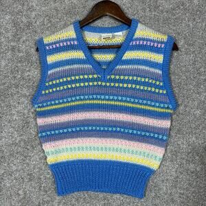 Vintage Montgomery Ward Pastel Striped Acrylic Knit Sweater Vest Size Large